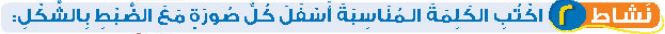 نشاط 2 اكتب الكلمة المناسبة أسفل كل صورة مع الضبط بالشكل